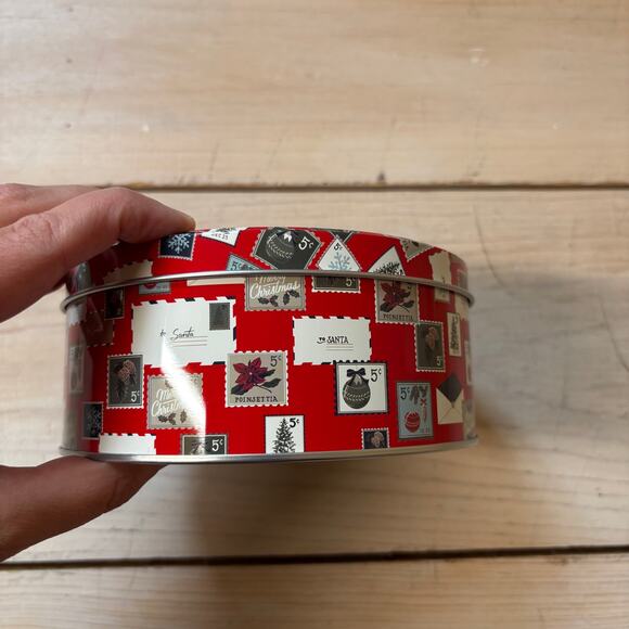 Hearth & Hand with Magnolia NWT Vintage Christmas Stamp Gift Tin 6"x3" Sold Out - Picture 5 of 7